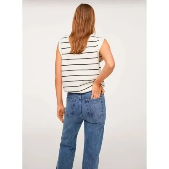 MNG by Mango Cream and Black Striped Quarter Zip Knitted Sweater Vest Size M - Picture 2 of 7